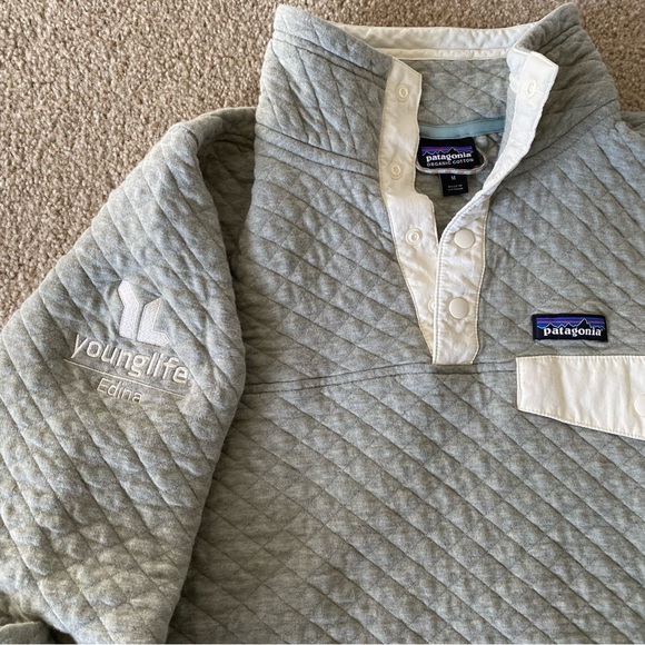 Patagonia Organic Cotton Quilted Snap T Pullover Sweater Green | Size M Women’s - Picture 2 of 4